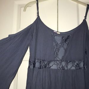 Blue boho flowy mini off the shoulder tank DRESS